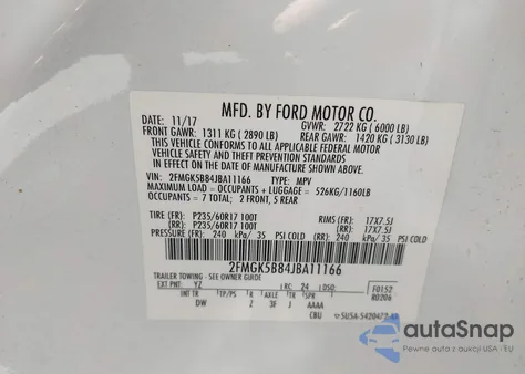 2018 Ford Flex Se из США, поврежденный, VIN 2FMGK5B84JBA11166